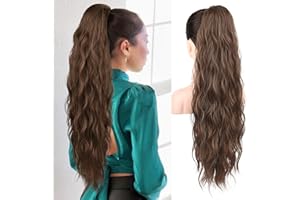 Brikabia Ponytail Extension, 66cm Lange Zopf Pferdeschwanz Haarverlängerung Beach Gewellt Natürliches Clip in Pferdeschwanz Haarteil Kunsthaar für Damen, Ingwerbraun
