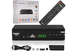 Romicta HD Receiver für Satelliten, Sat Receiver mit HDMI, DVB-S/S2, PVR, EPG, SCART, USB Mediaplayer, HDTV, YouTube, Wetter, Schwarz - HDTV Satelliten Receiver