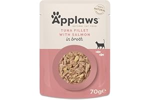 Applaws 100% naturalna mokra karma dla kotów, filet z tuńczyka z łososiem w bulionie, 12 × 70 g saszetki