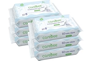 CareBee 99.9% Water Baby Wipes | Biodegradable, Plant-Based & Plastic-Free | Hypoallergenic, Unscented, Extra Gentle for Sensitive Newborn Skin | 60 wipes per Pack (1 count (Pack of 6))