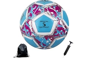Bibykivn Ballon de Football en Taille 5, Foot-Ball Match Entraînement Adolescents Ballon de Football avec Pompe à Air Sac en Filet et Aiguille,Adolescent et Adultes Match Sport