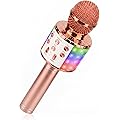 ShinePick Microphone Karaoke sans Fil, Micro Karaoké Bluetooth Portable avec LED Lumière Disco pour Enfants/Adultes Chanter, Compatible avec Android/iOS/PC/Smartphone (Or Rose)