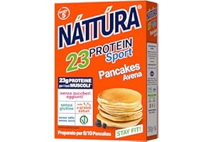 NATTURA PROTEIN SPORT Pancakes all'Avena, Prepara 8/10 Pancakes Proteici, Pancakes Senza Glutine, Senza Latte e Uova, Senza Olio di Palma, 23% di Proteine, 200g