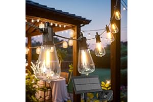 Kawaya Solar Lights Outdoor Garden with USB Charge,50FT Waterproof Festoon Light 25+2 Shatterproof LED Bulbs Warm White Vintage Hanging String Lights for Backyard