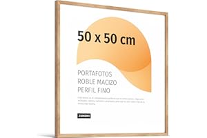 JUNOMI® Marco de fotos Premium de roble 50x50cm – Madera auténtica, cristal sintético inastillable, perfil estrecho, diseño minimalista, uso vertical u horizontal