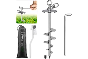 SELEWARE Bodenanker Hund Erdanker Hundeleine - 43CM Erdschrauben für Hunde Bis zu 100KG Kein Verheddern Hof Strand Rasen Outdoor bis große Anlegepflock für Hof und Camping Hundeläufer Beach
