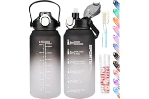 AOPREL Trinkflasche 2l, Wasserflasche mit Strohhalm & Früchtebehälter, Trinkflasche Sport Kohlensäure Geeignet, BPA Frei Auslaufsicher Sportflasche mit Zeitmarkierung für Fitness, Yoga und Outdoor