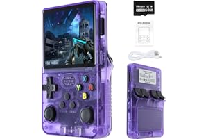 Sentk R36S Handheld Retro Game Console with Open Source Linux System, 3.5 Inch IPS Screen, 64G TF Card Retro Classic Games, Retro Games Console Handheld Emulator Console, 3200mAh Battery-Purple
