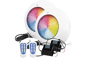 LED ATOMANT Lote de 2 Focos de piscina LED 45W RGB, Luz para Piscina Impermeable IP68 Sumergible, Cable 1,5m, Con Transformador AC 220V/12V AC y Mando a distancia por control remoto
