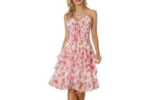 GRACE KARIN Damen Sommer Blumen Freizeitkleid Spaghetti-Träge Bindefront Midi-Kleider