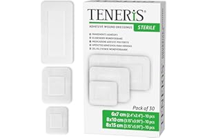 Teneris Sterile Adhesive Wound Dressings – Pack of 30 Assorted Sizes (6×7, 8×10, 8×15) – Individually Wrapped, Breathable Surgical Plasters for Post-Operative Wound Care & Medical Device Fixation