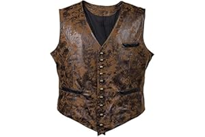 keephen Chaleco con Botones de Estilo Medieval para Hombre, Chaleco Delgado de Cuero Vintage, Disfraz de Vaquero, Juego de Roles