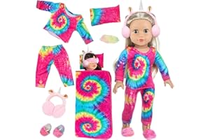 ZITA ELEMENT 8 Pcs Doll Clothes and Accessories for 18 Inch Doll - Doll Sleeping Bag, Pajamas, Pillow, Eye Mask, Shoes for 18-inch Dolls (Doll Is Not Included)