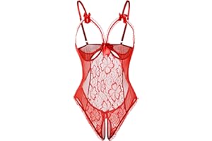 Voqeen Donna Lingerie Sexy Body Erotico Pizzo Biancheria Intima Esotico Tuta Babydoll Ad Anello Aperto Completi Intimi Prospettiva Pigiama Confortevole Sleepwear Costume