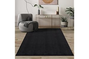 MIAS TEPPICHE Mia's Teppiche Comfort, Alfombra Moderna de Pelo Corto y Suave, Antideslizante, Lavable hasta 30 Grados, súper Suave, Aspecto de Piel, Negro, 80 x 150 cm