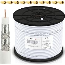 Câble Coaxial PremiumX 50m + 10 Connecteurs F – Cuivre Pur, Blindage 135 DB, 8K/4K/3D – Idéal Satellite, TNT, Câble