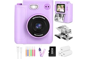 Aparat dla dzieci z wydrukiem natychmiastowym, Ambesty aparat cyfrowy dla dzieci z papierem do druku, karta TF 32G, 2,4-calowy ekran, kamera wideo 1080P z natychmiastowym drukowaniem, prezent