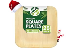 ECO LEAF PRODUCTS ECO Leaf 25 Disposable Palm Leaf Plates 10" (25cm) Large Square, Eco-Friendly, Biodegradable, Compostable, Durable, Oven Safe Bamboo Plates for Hot Food, Weddings, Picnics, and Parties