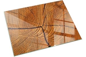 WALLFLUENT Kamin Bodenplatte Glas 120x80 cm Bodenbelag Nachhaltig Spritzwasserschutz Schutz vor Glut Wohnzimmer Sicherungsblech Rechteckig Herdboden Polierte Kanten - Holzmaserung im Querschnitt