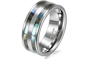 JewelryWe Schmuck 6/8mm Breite Wolframcarbid Herren-Ring Damen-Ring Poliert mit Doppel Abalone Inlay Partnerringe Verlobung Hochzeit Band Ring Größe 52 bis 75