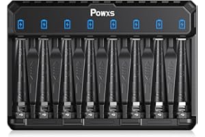 POWXS AA AAA Akku Ladegerät für NIMH/NICD/Lithium/Li-ion AA AAA 1.2V 1.5V Akku, 8-Ladeplatz Wiederaufladbare Universal Schnell Batterie Ladegerät mit LED Anzeige & mit USB-C Eingang