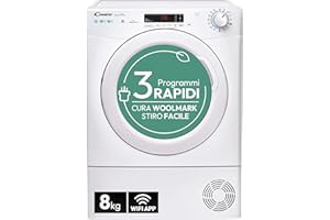 Candy Smart Pro CSOE H8A2DE-S Asciugatrice a Pompa di Calore, 8 kg, Carica Frontale, Programma Stiro Facile, Connettività NFC, Libera Installazione, 59,6x58,5x85 cm, Bianco, Classe A ++