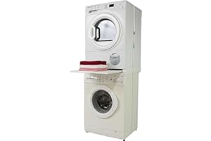 JT-LIZENZEN Roller Stacking Kit Connection Frame with Shelf for Washing Machine and Dryer, 60 x 60 cm, White