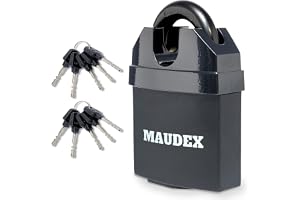 Maudex® MDL60 slitstarkt hänglås med 10 nycklar – [anti-borr, anti-plockcylinder] – [stängd schackel] – utomhushänglås för sk
