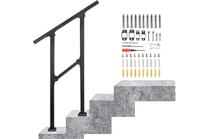 IBVIVIC Corrimano per scale, 65 cm, ringhiera per scale, parapetto, balcone, con 1 traversa per interni ed esterni (nero, da 1 a 2 gradini)