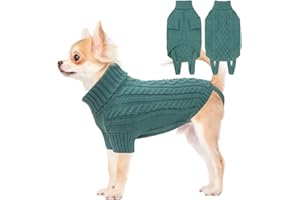 LiebeDD Pull Chien Petite Taille, Chaud Pull Noel Chien Animal de Compagnie Chien col Roulé Tricot Pull Bouledogue Francais Vetement Chien Pyjama Pull-Overs pour Chiens, Bleu Vert, XS