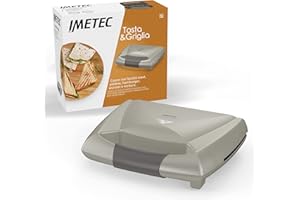 Imetec Tosta&Griglia, Tostiera elettrica, Piastre XL Rigate e Antiaderenti per Preparare 3 Toast alla Volta, Compatta, Riponibile in Verticale, Spie Funzionamento, Gancio Chiusura, Avvolgicavo, 800 W