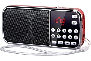 PRUNUS J-189 Portable Radios Small, AM FM Radio Battery Operated, Bluetooth Radio Rechargeable with Dual Speakers Heavy Bass,LED Flashlight,Rechargeable Battery Operated for Walking, Traveling