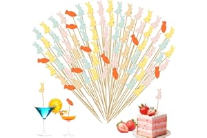 Bekeify Lot de 200 Pics à Cocktail de Pâques, 12 CM Cure - Dents en Bois de Bambou de Lapin de Pâques, pour la Décoration de Fête de Pâques Bar à Cocktail d'Amuse-Bouches Nourriture Boissons