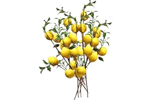 Keebgyy 6Pcs 20Inch Artificial Lemon Branch, 5 Vivid Yellow Fake Lemon with Green Leaves Lemon Fruit Props for Balcony Home Wedding Party Garden Decoration