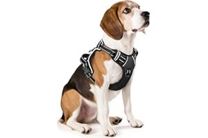 HEELE Pettorina Cane Taglia Media Riflettente Pettorina Addestramento Cani Anti Tiro con 2 Ganci in Metallo + Comodo Maniglia, Gilet per Cani Regolabile per Camminare, Nero, M