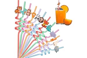 BRAVIKERLY 12 cannucce in plastica per bambini, diverse cannucce di animali, cannucce riutilizzabili con spazzola di paglia, cannucce colorate in plastica per latte, succhi di frutta, cock