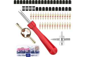 XIEJ Tyre Valve Remover, 4-Way Valve Key, Car Valve Extractor Tyre Valve Tool, 34 Pieces Bicycle Valve Valve Caps, 30 Pieces Valve Cores, Valve Repair