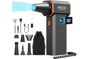MECO ELEVERDE Dépoussiéreur électrique sans fil 220 000 tr/min super puissant, moteur sans balais rechargeable, ventilateur durable, vitesse réglable en continu pour ordinateur, clavier, extérieur, maison et