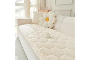 GKXLH Nowe grube, nadające się do prania, miękkie, flanelowe, uniwersalne pokrowce na sofę 2-, 3-, 4-osobowe, antypoślizgowy pokrowiec ochronny na kanapę/sofę, ochraniacz mebli do salonu (beżowo-biały, 90 x