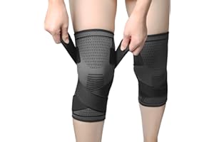 MILAIUN Genouillère Sport, 2 Pièces Genouillère Élastique Réglable, Genouillère de Compression Sports, Genouillère Rotulienne et Ligamentaire, Genouillère Arthrose Genou (Noir-M)