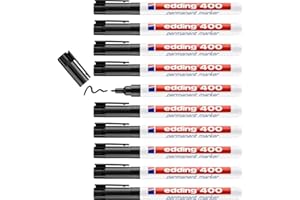 edding 400 marker permanentny, czarny, 10 długopisów, cienka, okrągła końcówka 1 mm, wodoodporny, szybkoschnący, odporny na rozmazywanie, do kartonu, plastiku, drewna, metalu, szkła i tkaniny