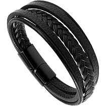Gkmamrg Bracciale da uomo in pelle nera intrecciata, con simbolo dell'infinito, in vera pelle, ideale come regalo, 21 cm, Pelle