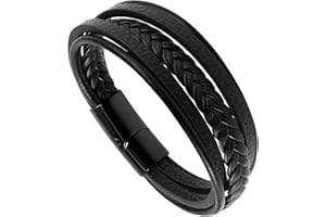 Yolev Męska skórzana bransoletka pleciona ze stali nierdzewnej, bransoletki męskie skórzane ze stalowym przyciskiem magnetycznym, bracciale pelle uomo