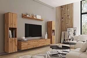 ‎MINIO GO FOR IT MINIO go for it - Wohnwand Parma XL, 4-Teilig Set, Hängend oder Stehend, 2X Highboard, Lowboard, Wandboard, Laminierte Spannplatte, Farbe: Wotan Eiche