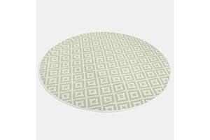 Dreamscene Round Floor Mat Geometric Print, Water Resistant Foldable Garden Mat Reversible Round Rug Decking Outdoor Carpet For Patio Balcony Poolside, Sage/White-170cm