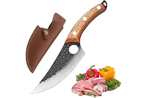 Promithi cuchillo de cocina multiusos, cuchillo profesional, cuchillo universal, cuchillo picador, cuchillo de chef de Damasco, cuchillo de cocina, mango de madera (marrón)