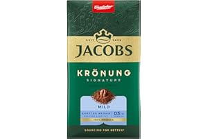 ‎JACOBS Jacobs Filterkaffee Krönung Mild, 100 % Arabica, helle Röstung, Kaffee gemahlen, geröstet in Deutschland, ideal für Filterkaffeemaschine & French Press, Intensität 5/10, 500 g
