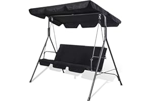 SUNMER Swing 3 Seater With Detachable Canopy, Garden Swing Cushioned Seat, Waterproof Fabric, UV Protection, Made With Strong Powder Coated Steel Frame - Black