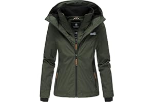 MARIKOO Damen Übergangsjacke Outdoor Regenjacke Fleece Jacke Gefüttert Kapuze XS - XXL ERDBEERE