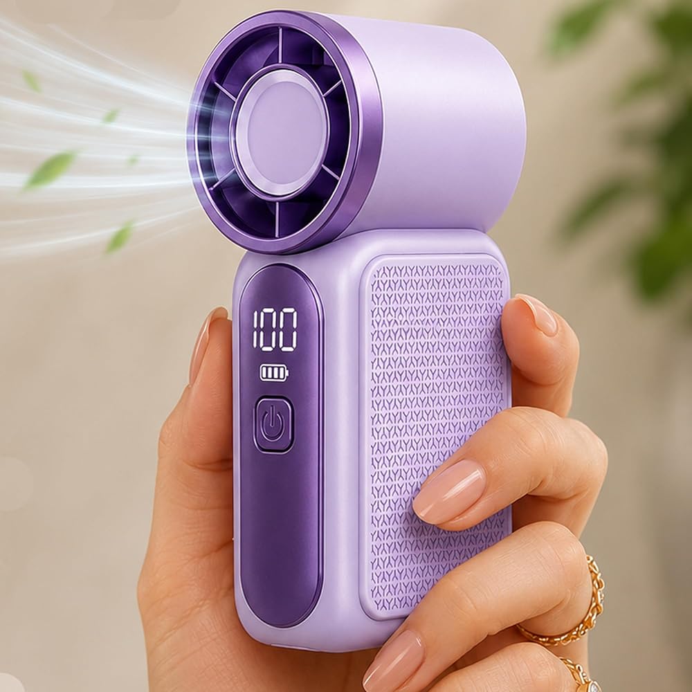 Coverzone 9cmx4cm Ultra Mini En Küçük El Fanı Taşınabilir Şarjlı Dijital Göstergeli Ayarlanabilir Hız Kademeli Taşınabilir Soğutucu Fan Usb-C Şarjlı Masaüstü Seyahat Ofis Kamp Için Vantilatör Fs-24